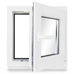 Kellerfenster PVC Dreh-Kipp 65x65 cm (BxH) 2-fach Glas DIN Rechts Dichtung schwarz