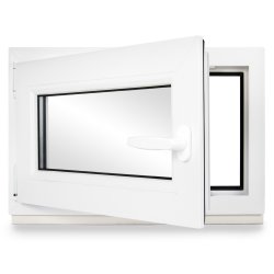 Kellerfenster PVC Dreh-Kipp 60x40 cm (BxH) 2-fach Glas DIN Links Dichtung schwarz