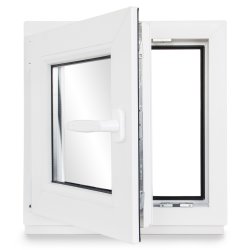 Kellerfenster PVC Dreh-Kipp 55x55 cm (BxH) 3-fach Glas DIN Links Dichtung schwarz