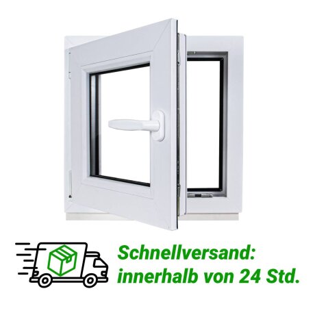 Konfigurator Dreh/Kippfenster Farbe weiß. Profil 60 mm.Schwarze Dichtungen. Breiten 50-120 cm