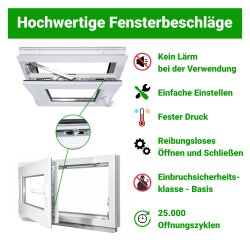 Konfigurator Dreh/Kippfenster Farbe weiß. Profil 60 mm.Schwarze Dichtungen. Breiten 50-120 cm