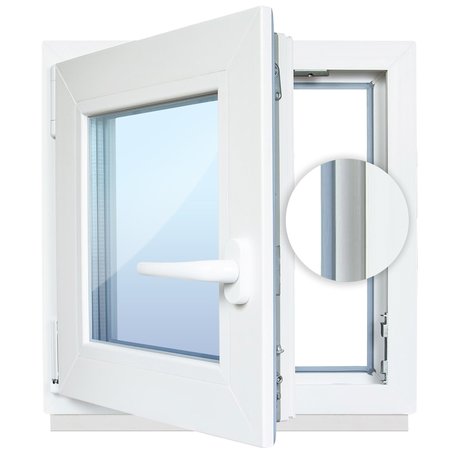 Konfigurator Dreh/Kippfenster Farbe weiß. Profil 60 mm. Graue Dichtungen. Breiten 40-120 cm