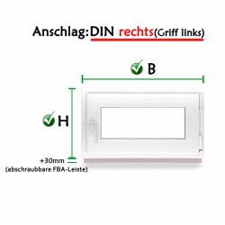 Konfigurator Dreh/Kippfenster Farbe weiß. Profil 60 mm.Graue Dichtungen. Breiten 50-120 cm