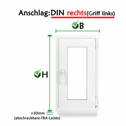 Konfigurator Dreh/Kippfenster Farbe weiß. Profil 60 mm.Graue Dichtungen. Breiten 50-120 cm