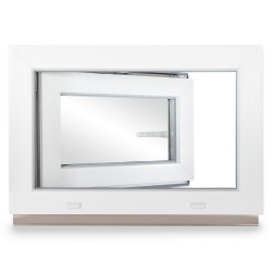 Kellerfenster PVC Dreh-Kipp 55x45 cm (BxH) 2-fach Glas DIN Rechts Dichtung grau