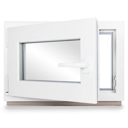 Kellerfenster PVC Dreh-Kipp 110x50 cm (BxH) 2-fach Glas DIN Links Dichtung grau