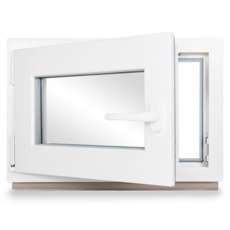 Fenster Kunststoff 105x40 Dreh-Kipp Links 3-fach verglast für Keller Garage Nebenraum Grau Gummi