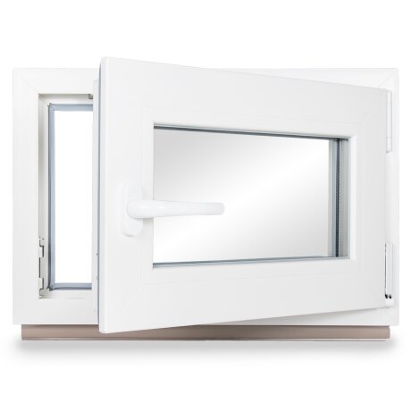Kellerfenster Kunststoff weiß 110x55 (BxH) Dreh-Kipp  Rechts 3-fach verglast Dichtung Grau