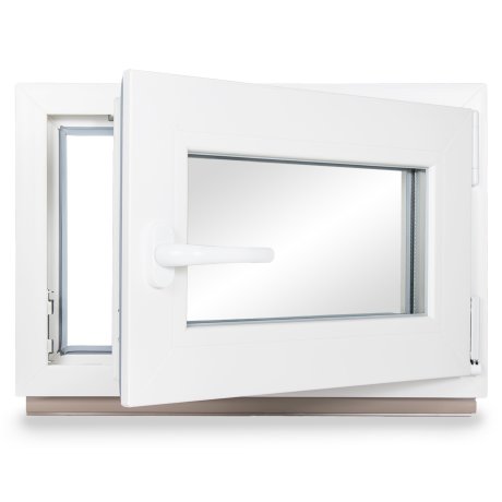 Fenster Kunststoff 120x70 Dreh-Kipp Rechts 3-fach verglast für Keller Garage Nebenraum Grau Gummi
