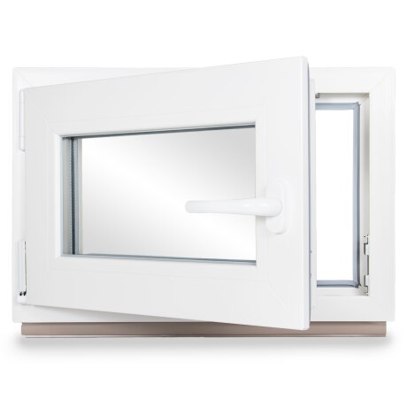 Kellerfenster Kunststoff weiß 110x80 (BxH) Dreh-Kipp  Links 2-fach verglast Dichtung Grau