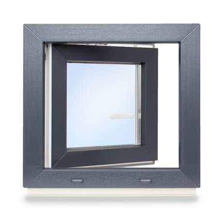 Kunststofffenster Anthrazit für Keller Garage Nebenraum Dreh-Kipp Funktion 2 fach verglast