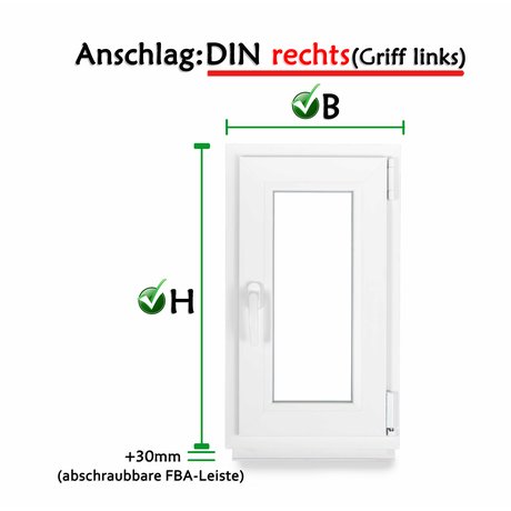 Fenster Kunststoff Wohnraum Dreh-Kipp-Rechts 2-Fach verglast 50x55 cm / 500x550 mm