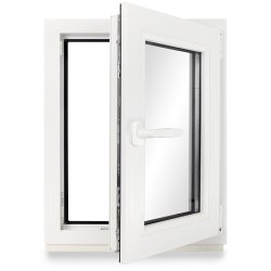 Kellerfenster Kunststoff weiß Dreh-Kipp sofort lieferbar  60 mm / schwarz Rechts 2-fach 85x90