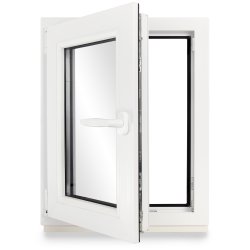 Kellerfenster Kunststoff weiß Dreh-Kipp sofort lieferbar  60 mm / schwarz Links 3-fach 65x85