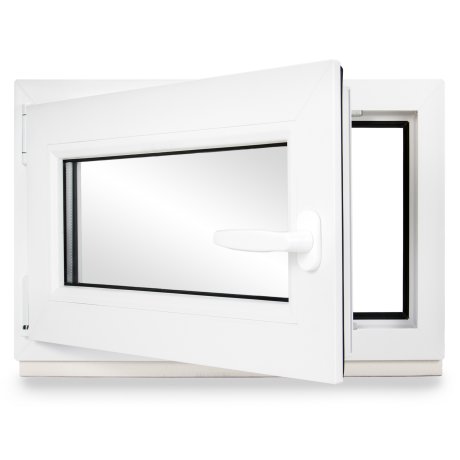 Kellerfenster Kunststoff weiß Dreh-Kipp sofort lieferbar  60 mm / schwarz Links 3-fach 110x80