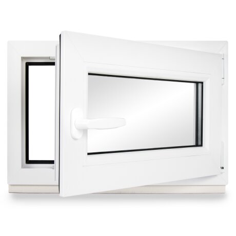 Kellerfenster Kunststoff weiß Dreh-Kipp 40x50 cm(BxH) DIN Rechts 2 -fach Glas Dichtung Schwarz