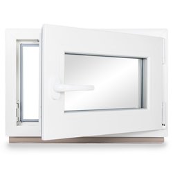 Kellerfenster PVC Dreh-Kipp 50x45 cm (BxH) 3-fach Glas DIN Rechts Dichtung grau